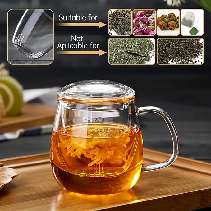 DOPUDO Glass Tea Cup with Infuser and Lid, 17.6oz/520ml Large Borosilicate - Image 6