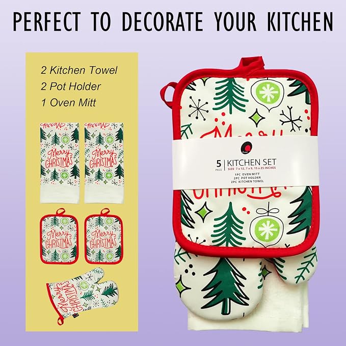 Oven Mitts and Potholders Dish Towles Set 100% Cotton - Image 2
