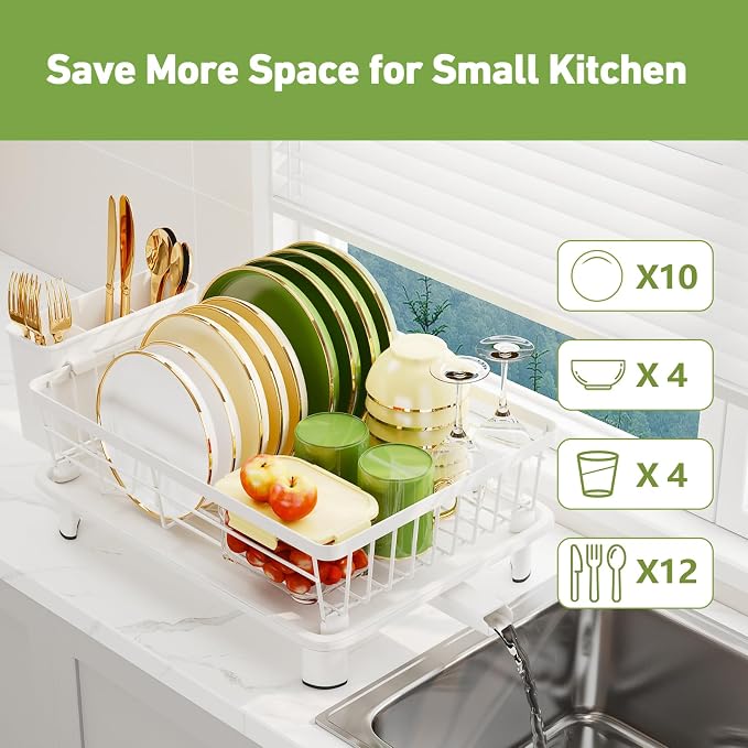 Dish Drainer Rack with Drip Tray, Sink Dish Drainer with Drainage Spout - Image 5