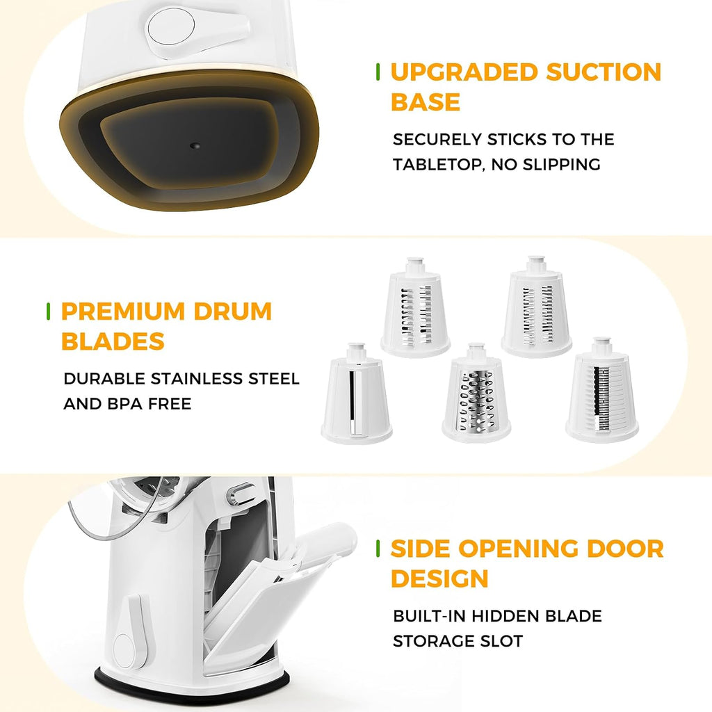 7 IN 1 Upgraded Rotary Cheese Grater with Handle – Vegetable Shredder