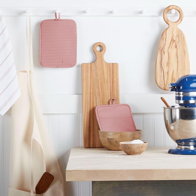 KitchenAid Ribbed Soft Silicone Pot Holder 2-Pack Set, Dried Rose - Image 2