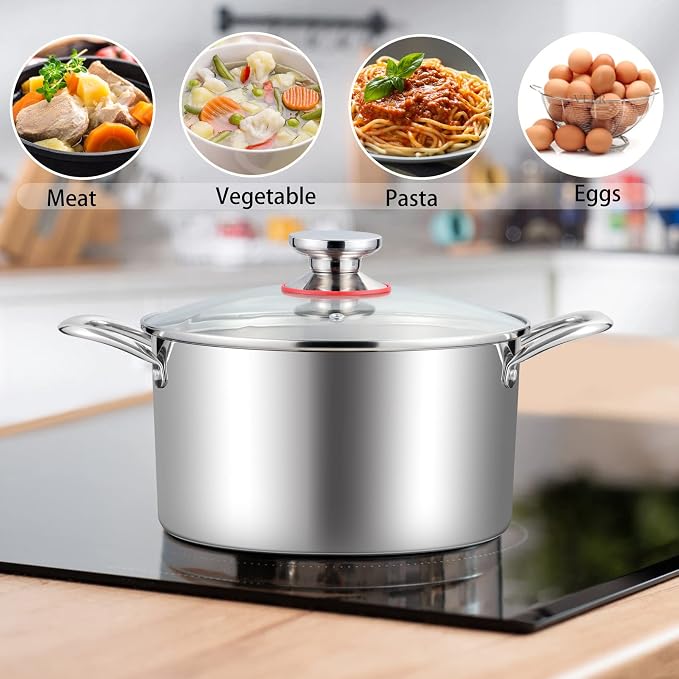 TeamFar 4.5 Quart Stock Pot, Stainless Steel Tri-Ply Cooking Pasta Soup Pot - Image 5