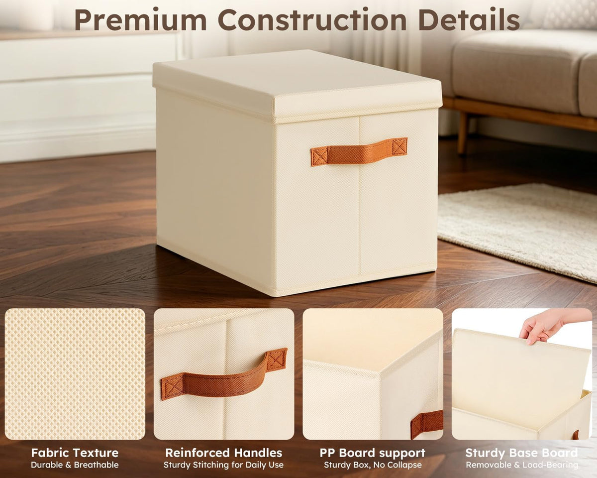 Storage Bins with Lids - Fabric Storage Baskets for Shelves, 4 Pack
