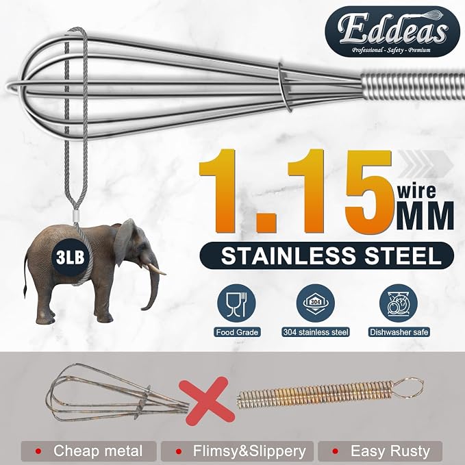 Eddeas Small Whisk Stainless Steel, Mini wire whisk 3 Pieces, 6in & 7in Tiny - Image 3