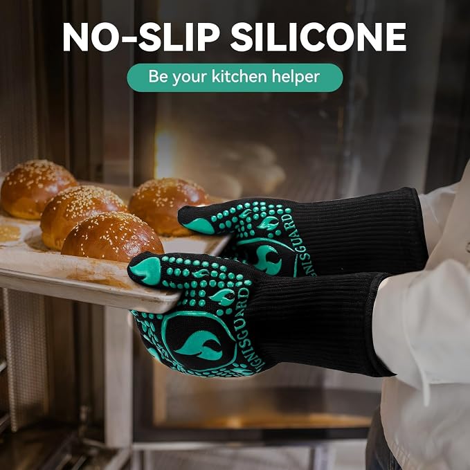 BBQ & Grill Gloves, Oven Gloves, 1472°F Silicone Oven Mitts Heat Resistant - Image 5