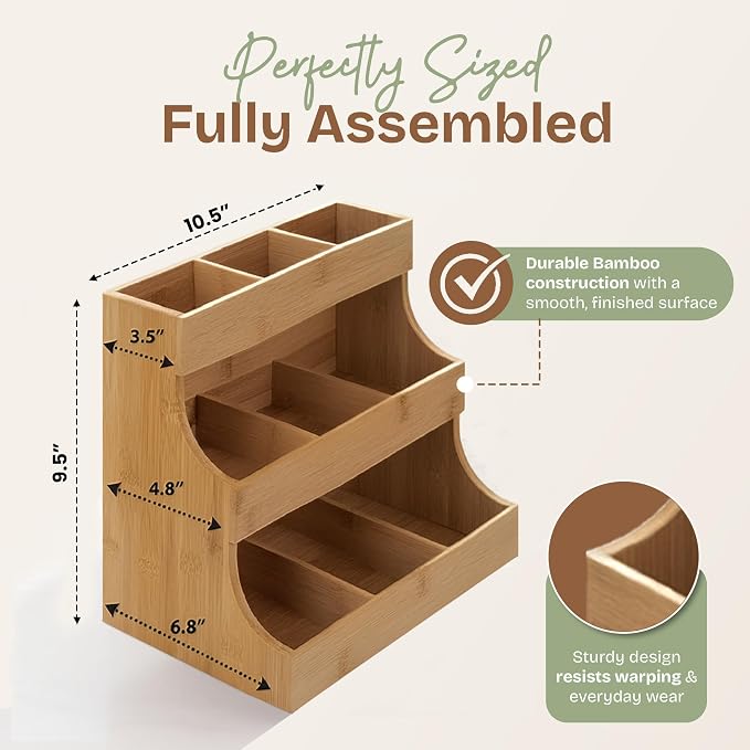 Tea bag organizer with 3-tier storage & 4 matching coasters. Fully assembled. - Image 7