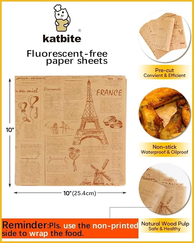 Katbite 130Pcs 10 Inch Sandwich Wrapping Paper, Heavy duty Deli Paper, - Image 3