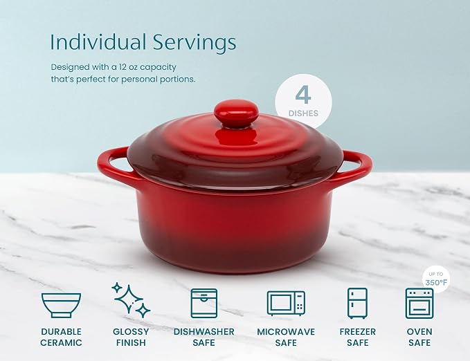 Kook Ceramic Mini Cocotte Set, Small Casserole Dishes - Image 7