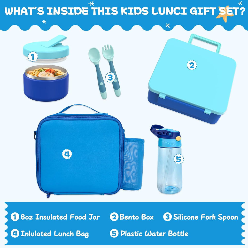 Kids Bento Lunch Box with 8oz Soup Thermo, Water Bottle, Kids