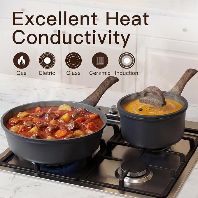 Pots and Pans Set Nonstick 22 Pcs, Ceramic cookware set Non-Toxic CoatingGray - Image 2