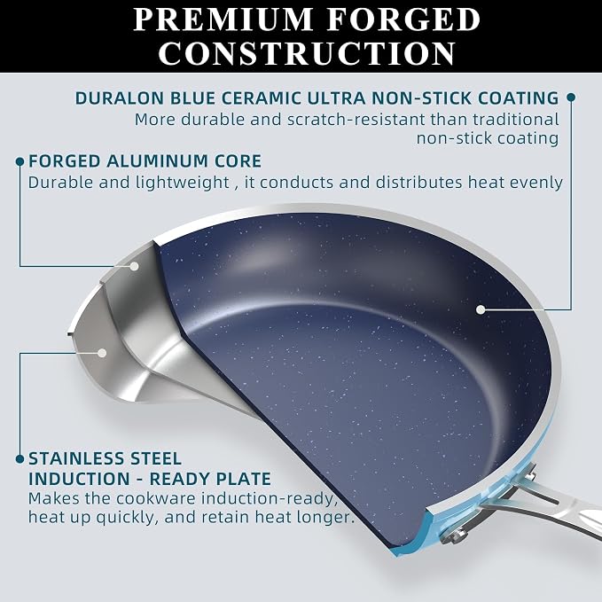 Nuwave 9pc Cookware Set Healthy Duralon Blue Ceramic Nonstick Coated, Diamond - Image 3