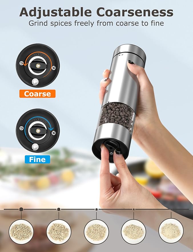 innhom Electric Salt and Pepper Grinder Set Battery Operated Stainless Steel - Image 4
