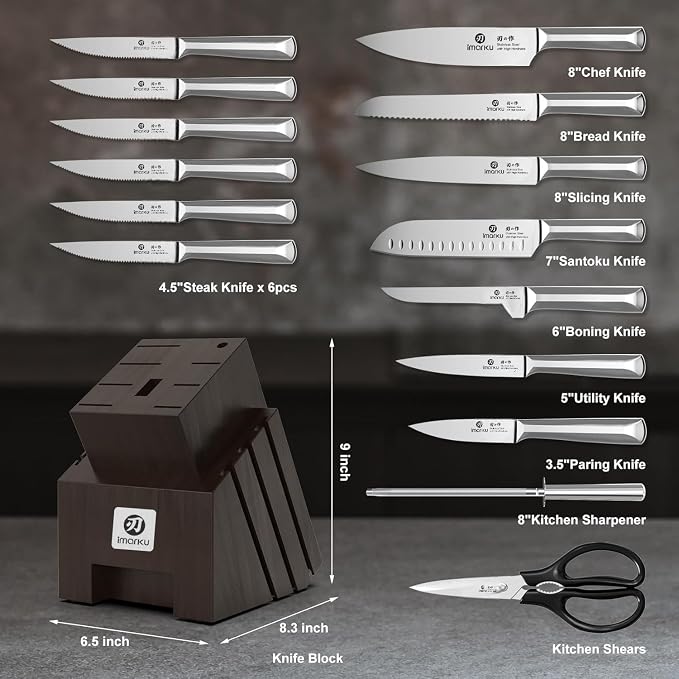 imarku Knife Set, High Carbon Stainless Steel Kitchen Knives, Non-Slip - Image 6