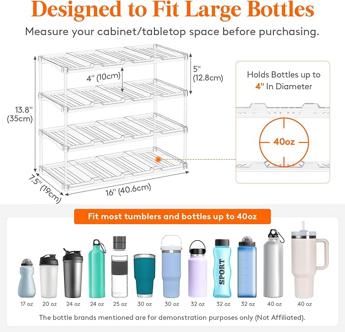 Lifewit Stackable Bottle Storage Organizer, Large Slot Water Bottle Tumbler - Image 2
