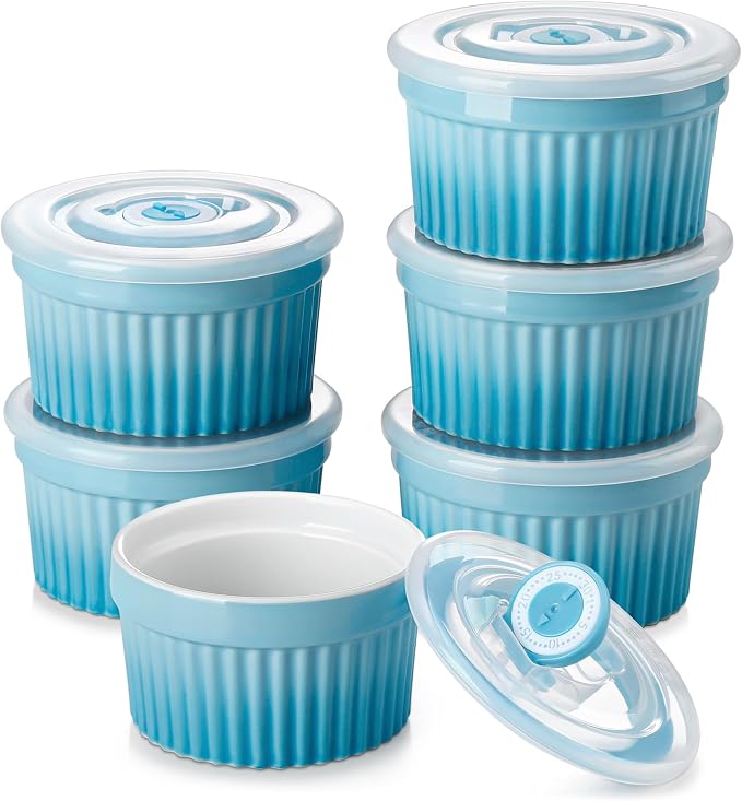vancasso 6 oz Ramekins with Lid, Porcelain Creme Brulee Souffle Dishes by vancasso