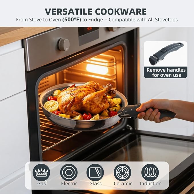 Ciwete Hybrid Non Stick Frying Pans Set 3-Piece, 8 & 9.5 Inch Tri-Ply Stainless - Image 6