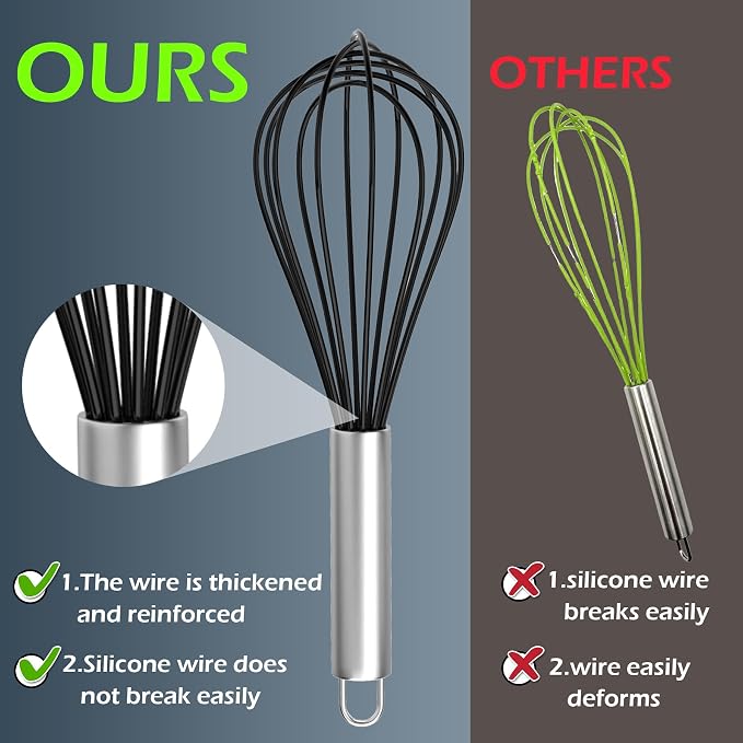 Silicone Whisk, Stainless Steel Wire Whisk Set - Image 3