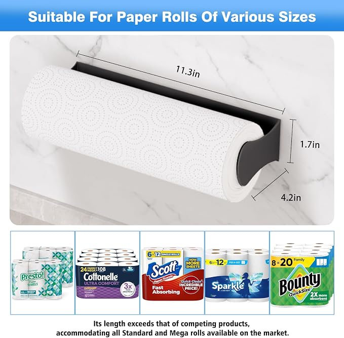 Paper Towel Holder Under Cabinet, Adhesive & Wall Mount, Under Counter Paper - Image 5
