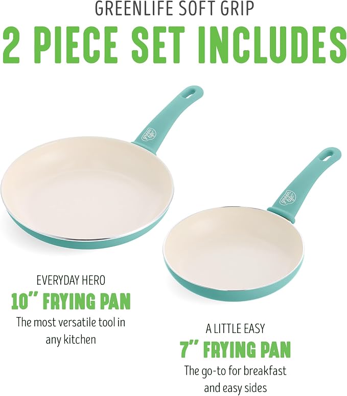 GreenLife Non Stick Fry Pan Set 7" & 10", Non-Toxic PFAS-Free Ceramic Skillet - Image 3