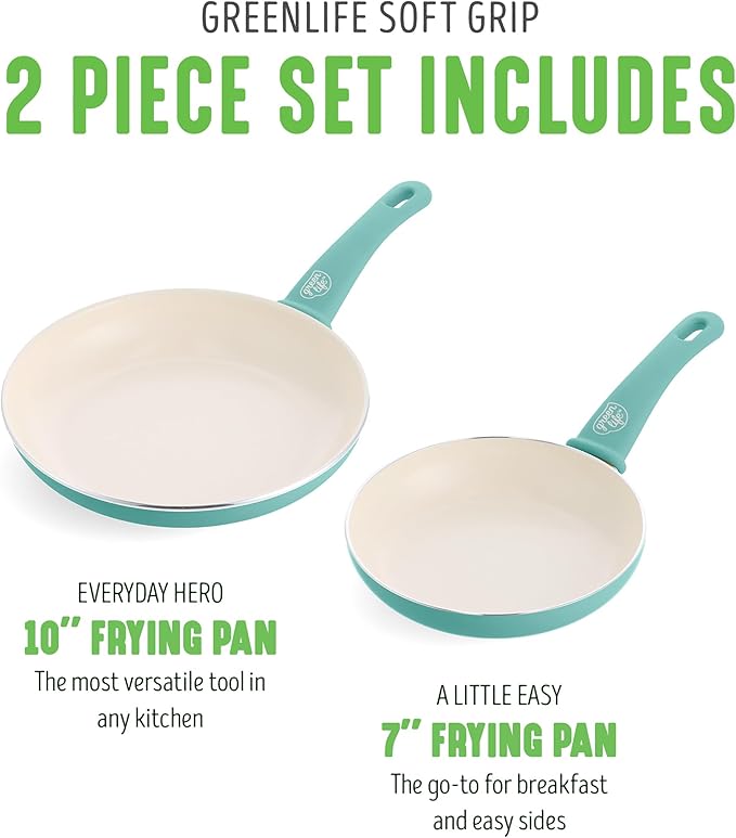 GreenLife Non Stick Fry Pan Set, Non-Toxic PFAS-Free Ceramic Skillets, - Image 3