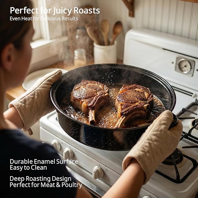 Oval Roasting Pan with Lid and Rack 18" Large Roaster Pan Set Comes With Lron - Image 3