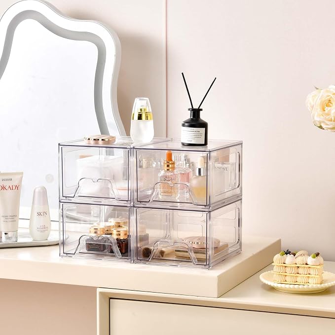 Stebopum 4 Pack Stackable Makeup Organizer, 4.4'' Tall Acrylic Bathroom Makeup - Image 5