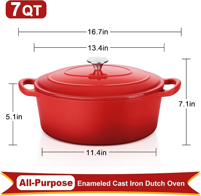 E-far 7QT Oval Dutch Oven Pot - Image 2