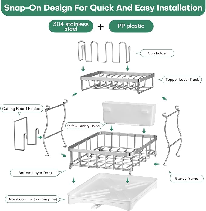 2 Tier Dish Drying Rack, Stainless Steel Dish Rack - Image 9
