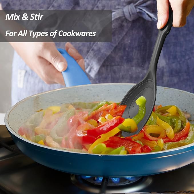 Large Silicone Cooking Spoon, Non-Stick Solid Spoon set - Image 7