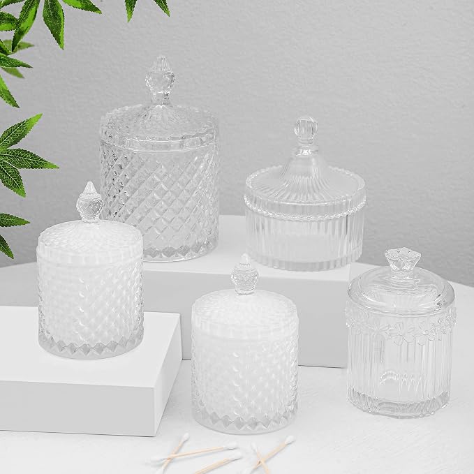 rejomiik 2 Pack Qtip Holder Thick Glass Apothecary Jars - Image 6