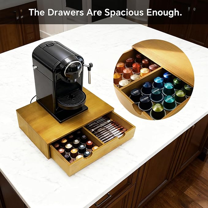 Coffee Pod 15" X 11" X 3" Natural Wood Countertop Organizer Drawer, Counter Top - Image 7