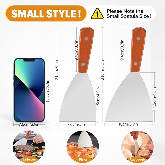 Small Flat Metal Spatula Scraper Set, Griddle Grill Scrapers - Image 3