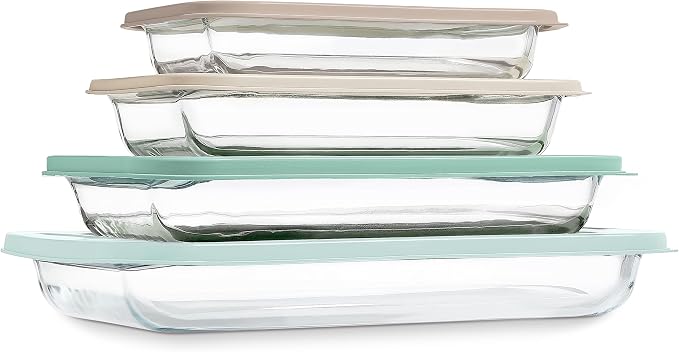 COOK WITH COLOR 8-Piece Deep Glass Baking Dish Set with Plastic Lids – by CookwithColor