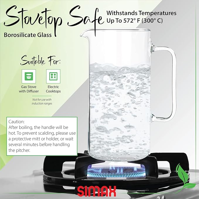 Simax Glass Pitcher, 32 Ounce Borosilicate Glass, Hot and Cold Safe Iced Tea - Image 4