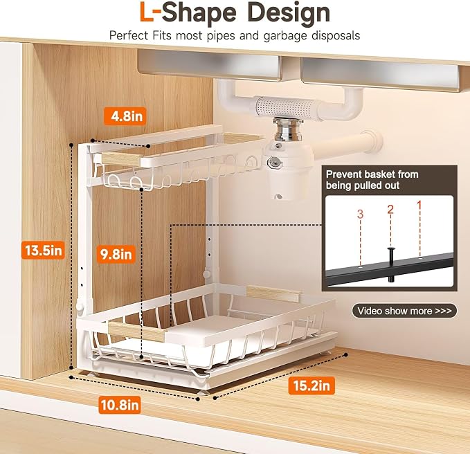 Sevenblue 2 Packs Under Sink Organizer, Height Adjustable 2 Tier Under Kitchen - Image 2