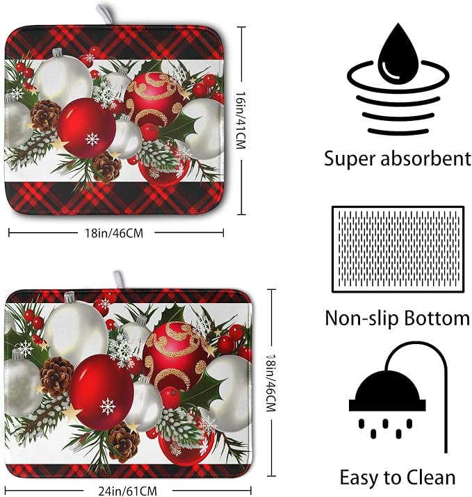 Red Buffalo Plaid Christmas Kitchen Drying Mats - Image 2
