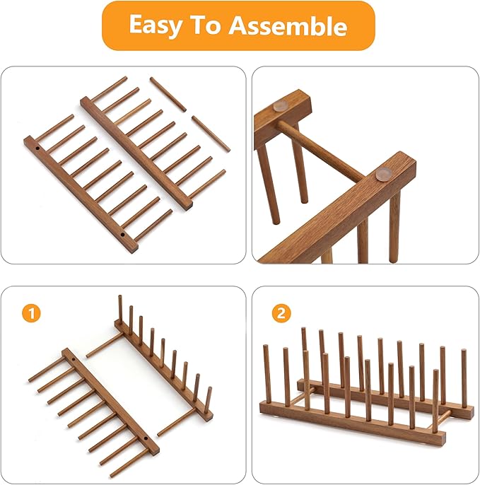 HBlife Acacia Wooden Dish Dying Rack Pot Lid Plate Organizer Holder - Image 3