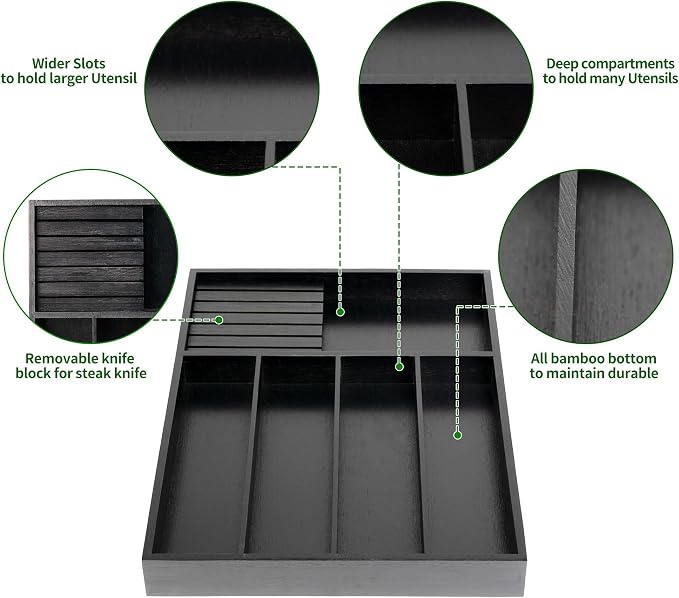 VaeFae Bamboo Silverware Organizer, Utensil Holder - Image 4
