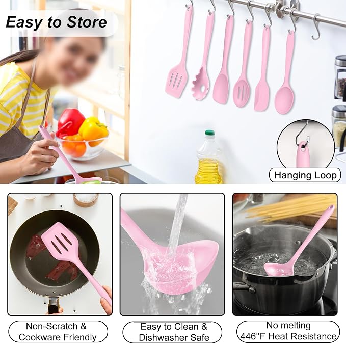 TeamFar Silicone Cooking Utensil Set of 7, Kitchen Nonstick Tools Turner Spoon - Image 3