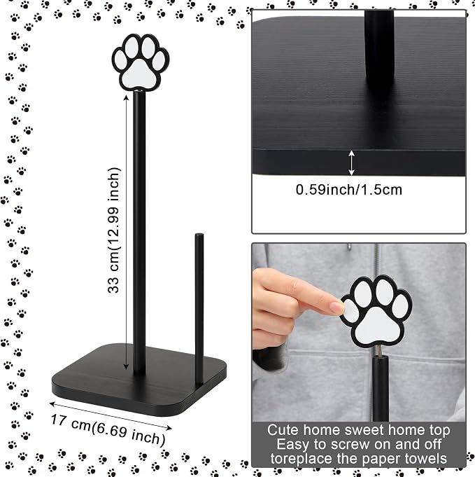 Leinuosen Dog's Paw Paper Towel Holder Farmhouse Dog's Paw Wooden Paper Towel - Image 2
