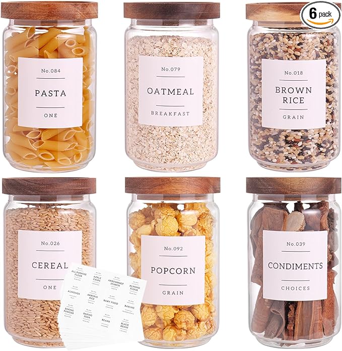 6 Set Glass Pantry Storage Jars - 23oz Thicken Glass Kitchen Canisters with 132 by CZZGSM