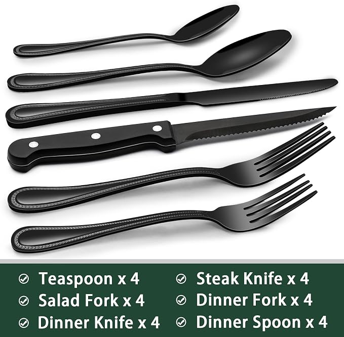 EWFEN 24-Piece Black Silverware Set - Image 2