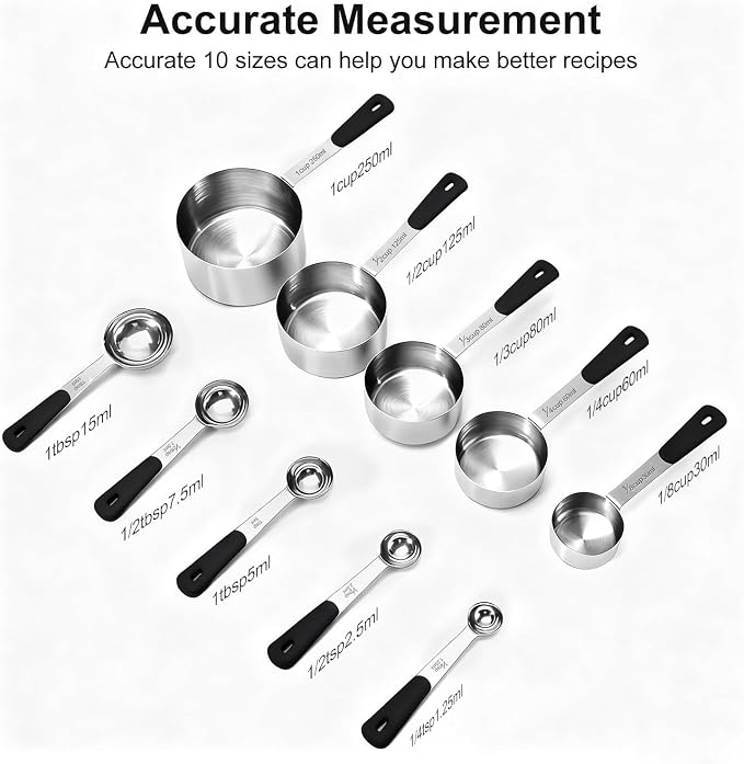 Bopei Measuring Cups and Spoons Set Stainless Steel 10 Piece - Image 2