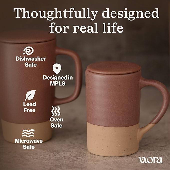MORA Ceramics Tea Cup with Loose Leaf Infuser, Spoon and Lid, 12 oz, Microwave - Image 4