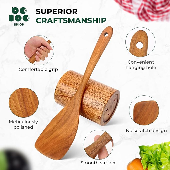 Bkiok Teak Wood Utensil Set, Wooden Utensils set - Image 2