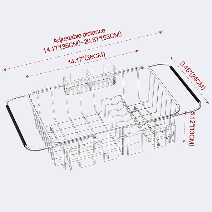 Small Dish Drying Rack in Sink, Extendable Stainless Steel Dish Drainers - Image 2