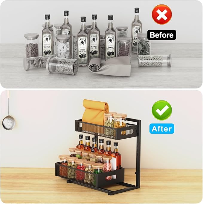 Petiza Under Sink Organizer Pull Out Cabinet Organizer Adjustable Height 2 Tier - Image 5