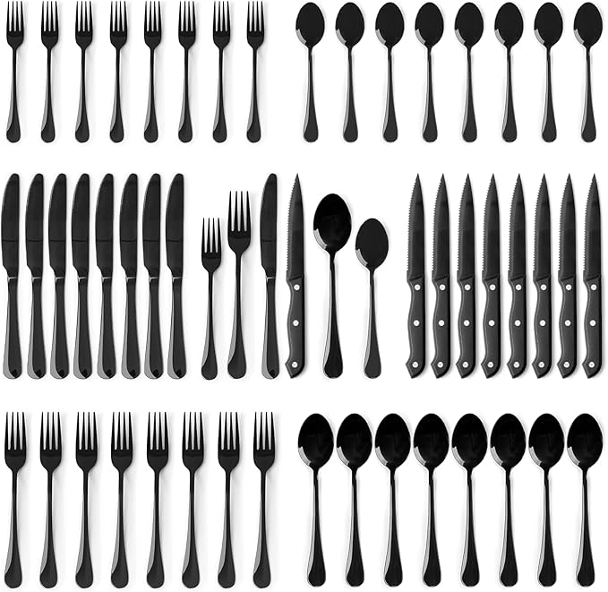 Astercook Silverware Set 48-Piece Black Flatware Set by Astercook