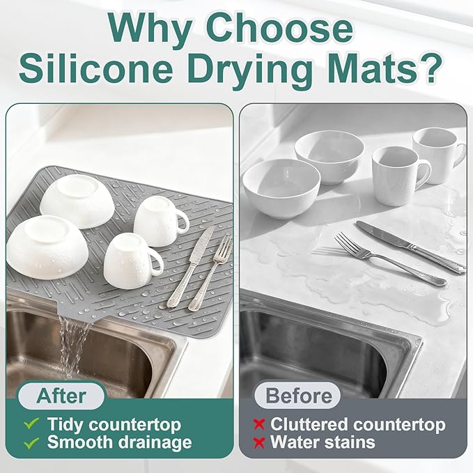 Silicone Dish Drying Mat 23x17, Food-Grade Silicone, Easy Clean Pad - Image 5