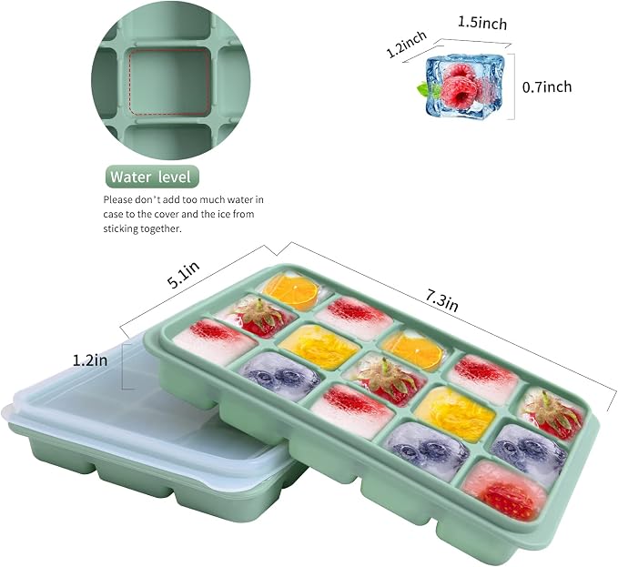 Ice Cube Trays Set of 2, Easy Release 15 Flexible Silicone Ice Cube Molds - Image 2